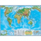Физическая настенная карта мира с границами государств на рейках 1:22 млн