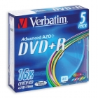 Диск DVD+R VERBATIM 4,7GB 16х SLIM Color 5шт./уп.