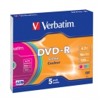 Диск DVD-R VERBATIM 4,7GB 16х SLIM/Color 5шт./уп.