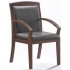 Конференц-кресло Echair-421 KR рециклированная кожа черная, дерево темный орех